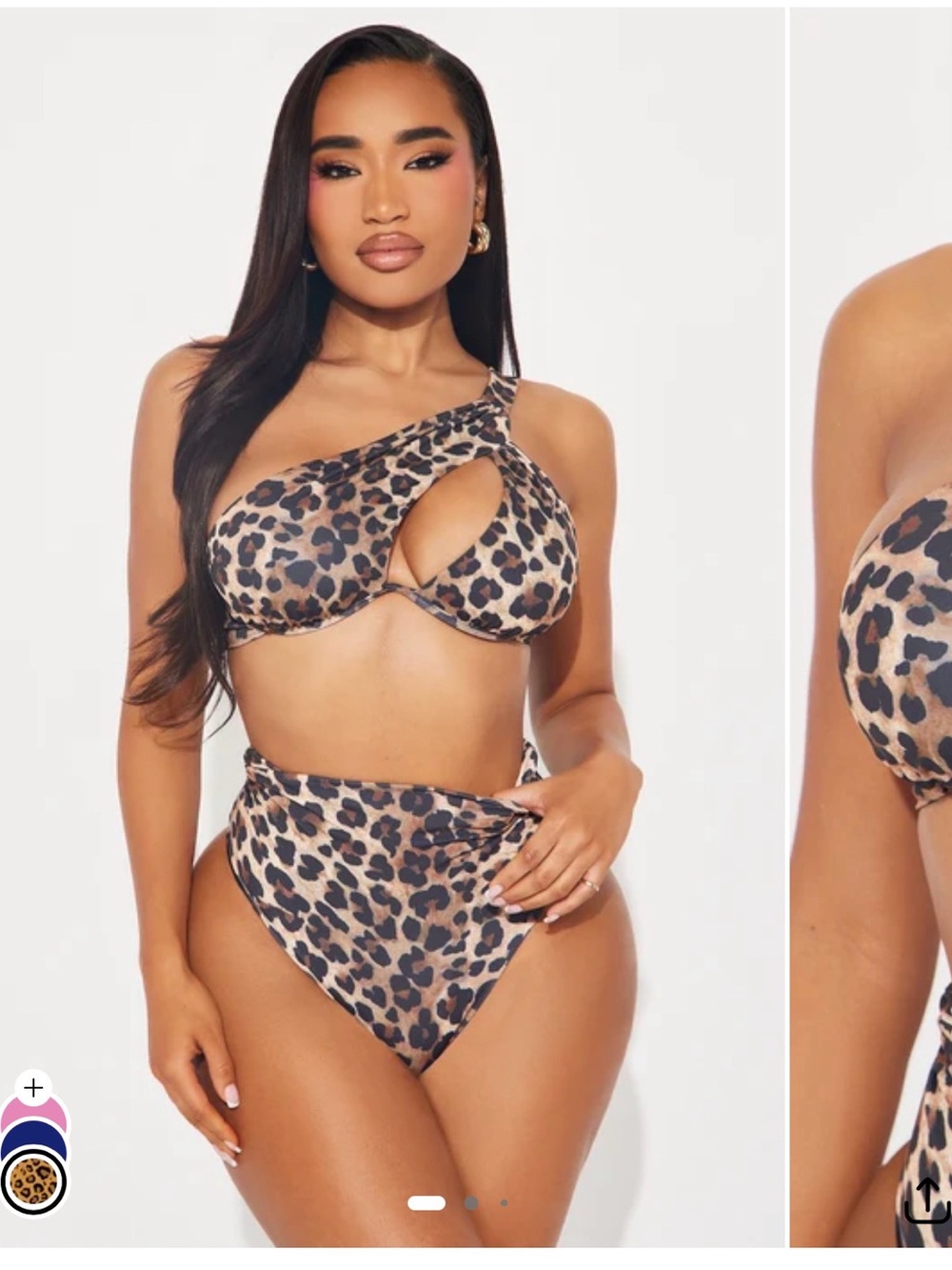 Fashion Nova Leopard Print One-Shoulder Cutout Bikini in Tan and Black